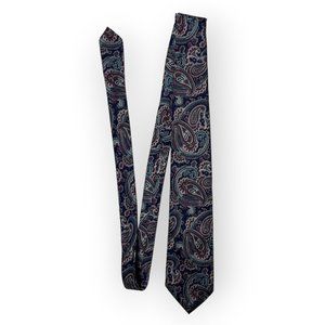 VTG Executive Apparel Mens tie Blue Teal Red Paisley Floral Pattern Business